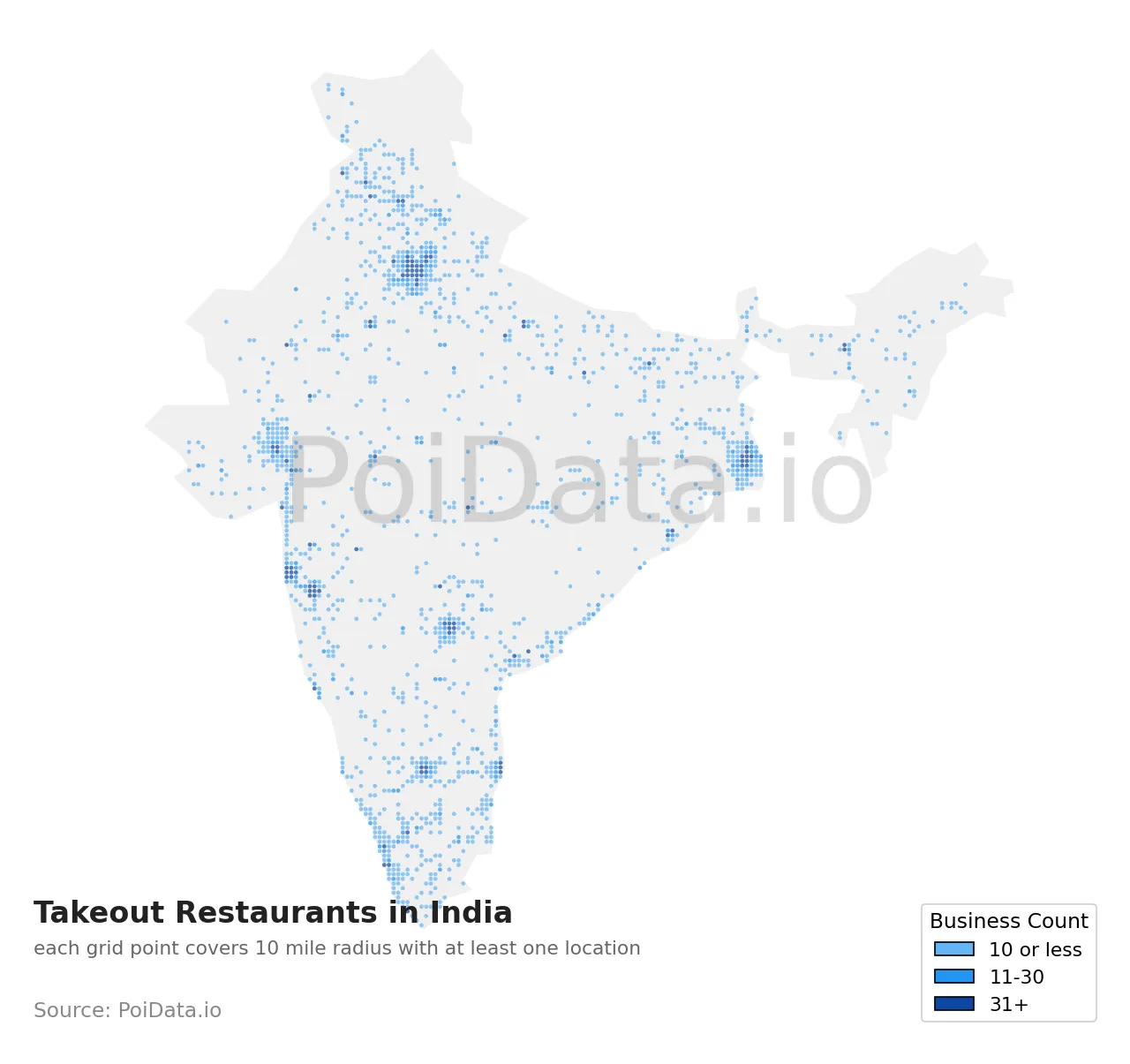 Takeout Restaurant density map for India