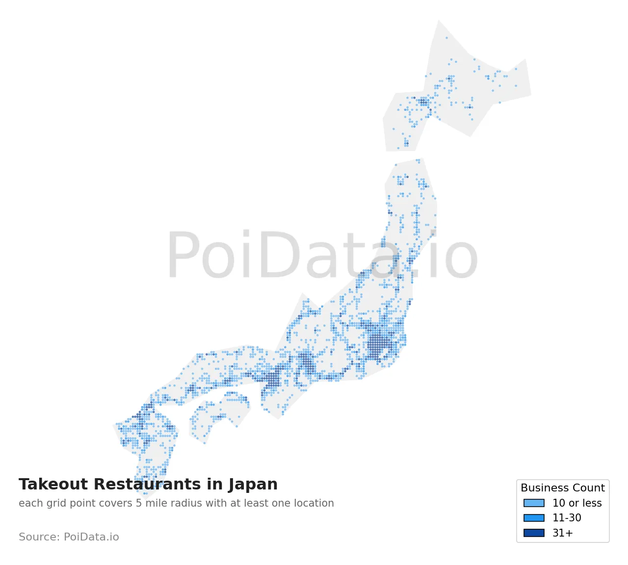Takeout Restaurant density map for Japan