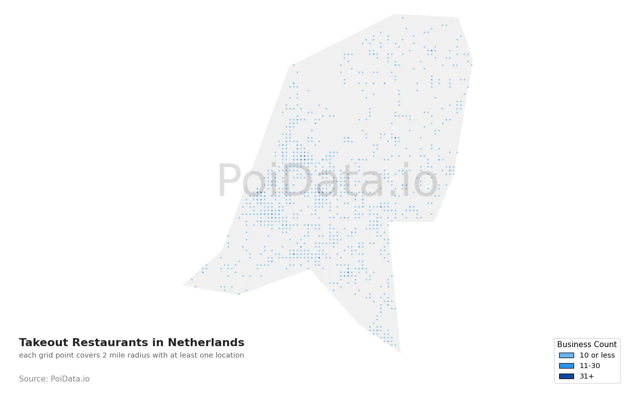 Takeout Restaurant density map for Netherlands