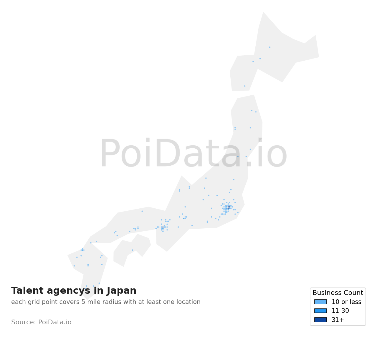 Talent agency density map for Japan