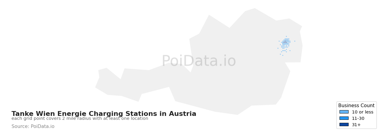 Tanke Wien Energie Charging Station density map for Austria