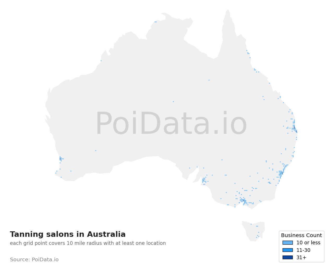 Tanning salon density map for Australian Capital Territory, Australia