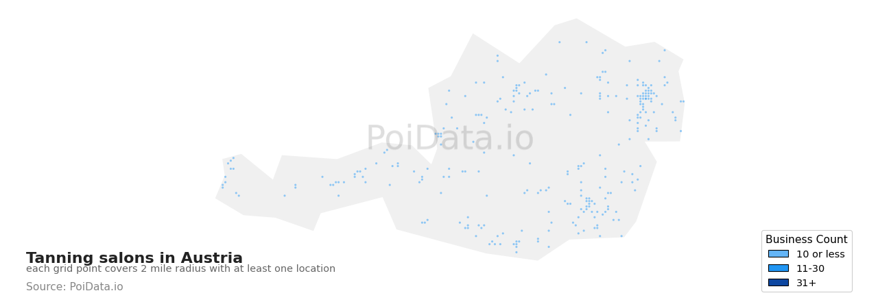 Tanning salon density map for Austria