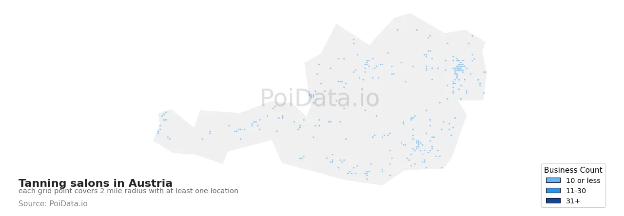 Tanning salon density map for Austria