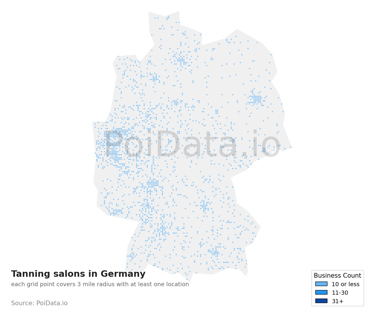 Tanning salon density map for Germany