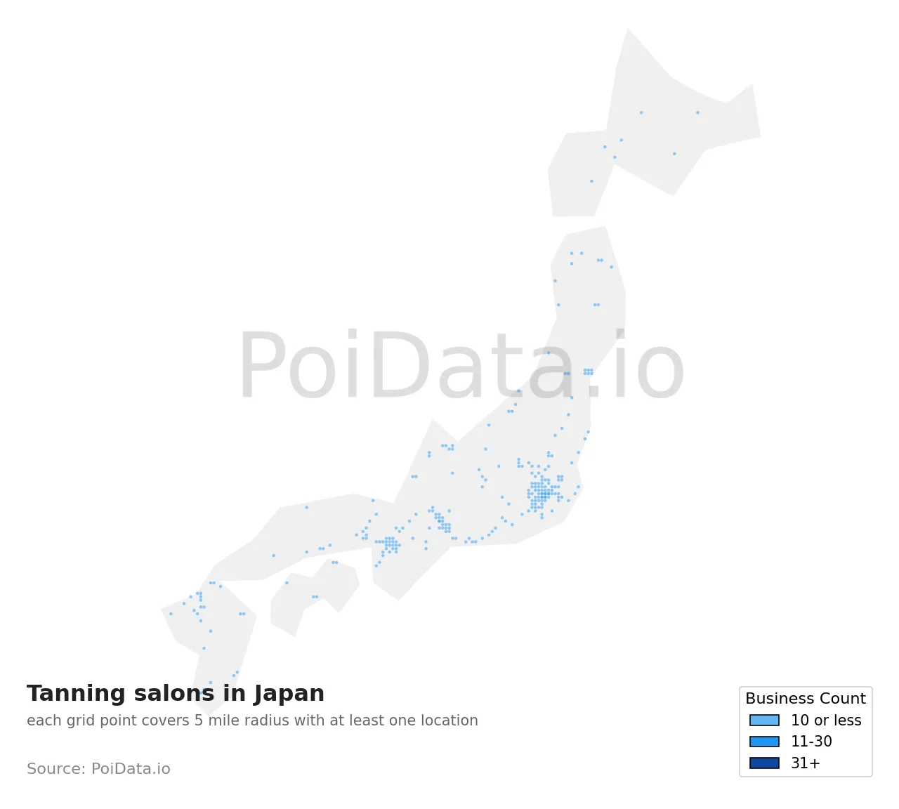 Tanning salon density map for Japan