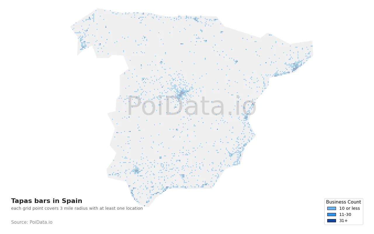 Tapas bar density map for Spain