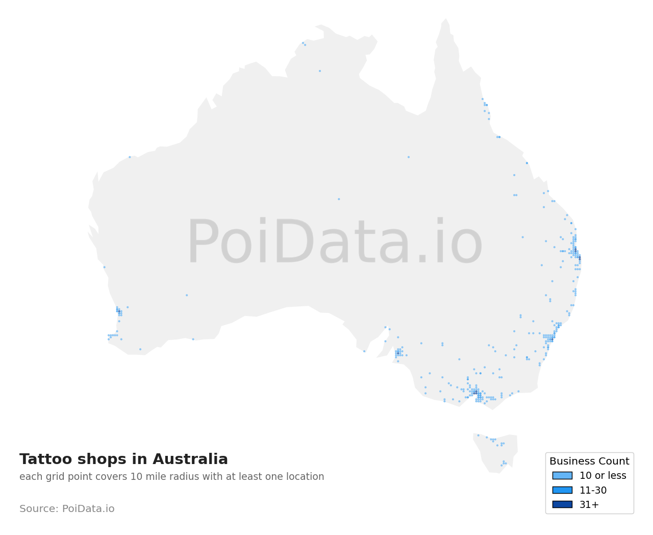 Tattoo shop density map for Australia