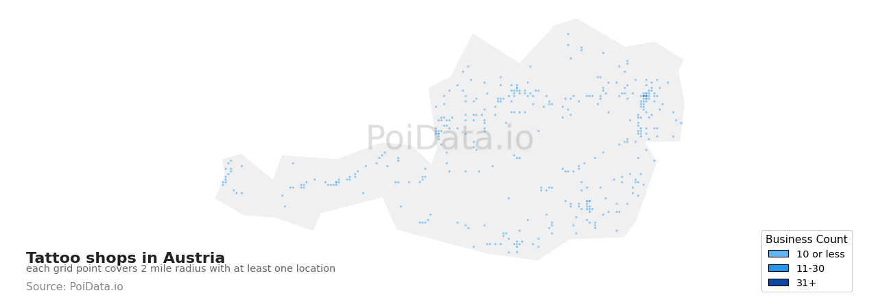 Tattoo shop density map for Austria
