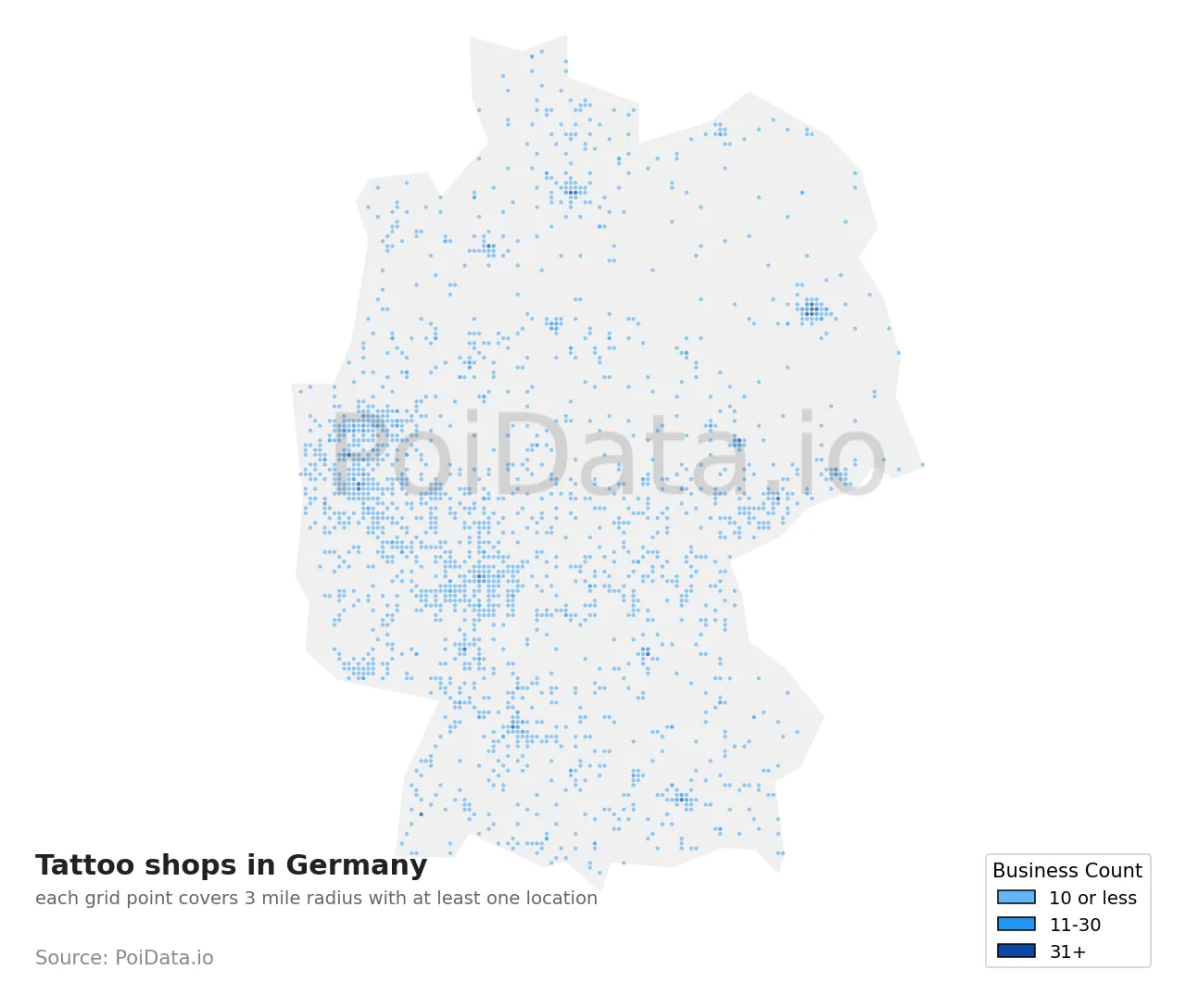 Tattoo shop density map for Germany