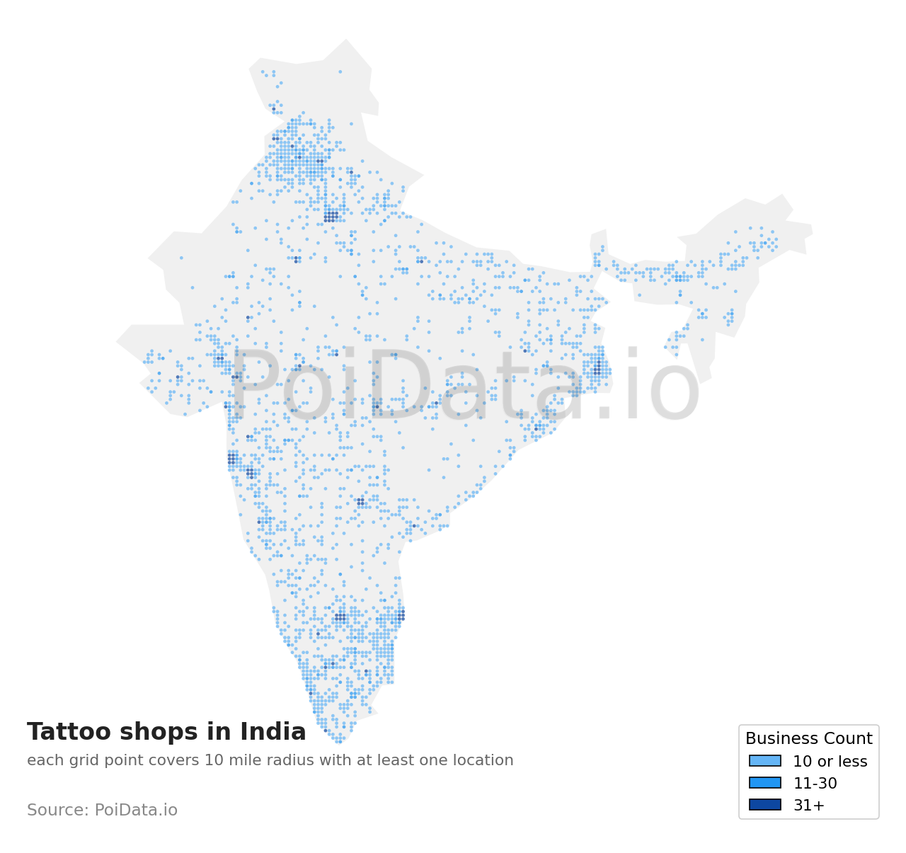 Tattoo shop density map for India