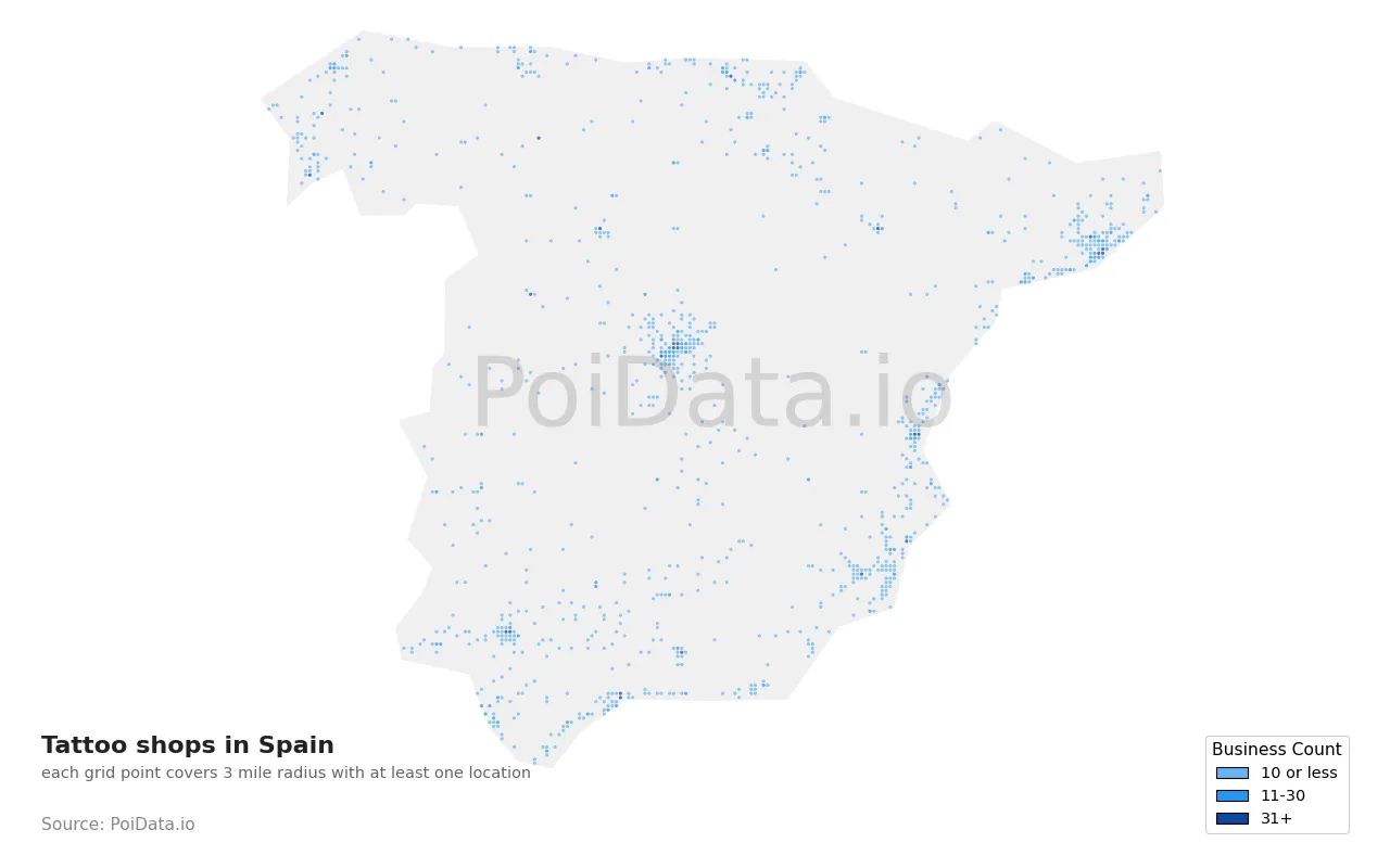 Tattoo shop density map for Spain