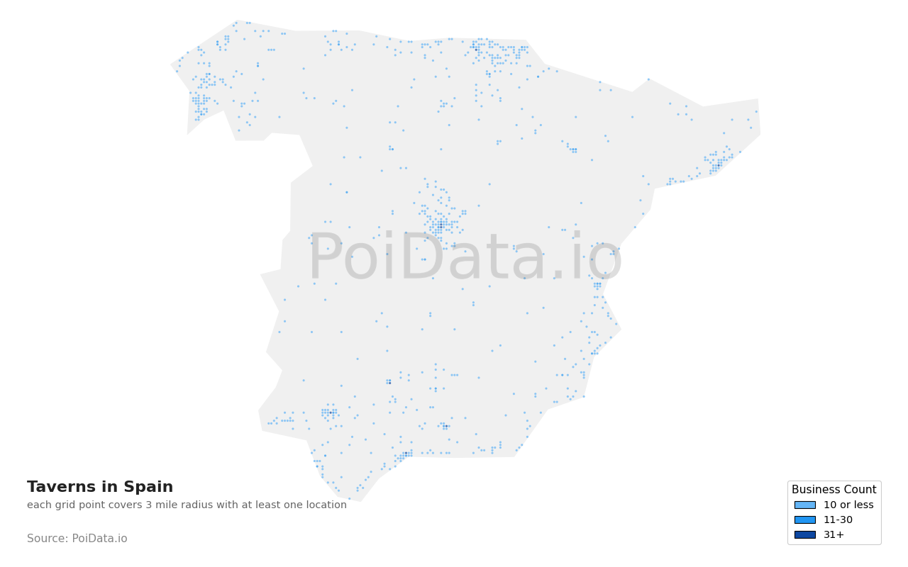 Tavern density map for Spain
