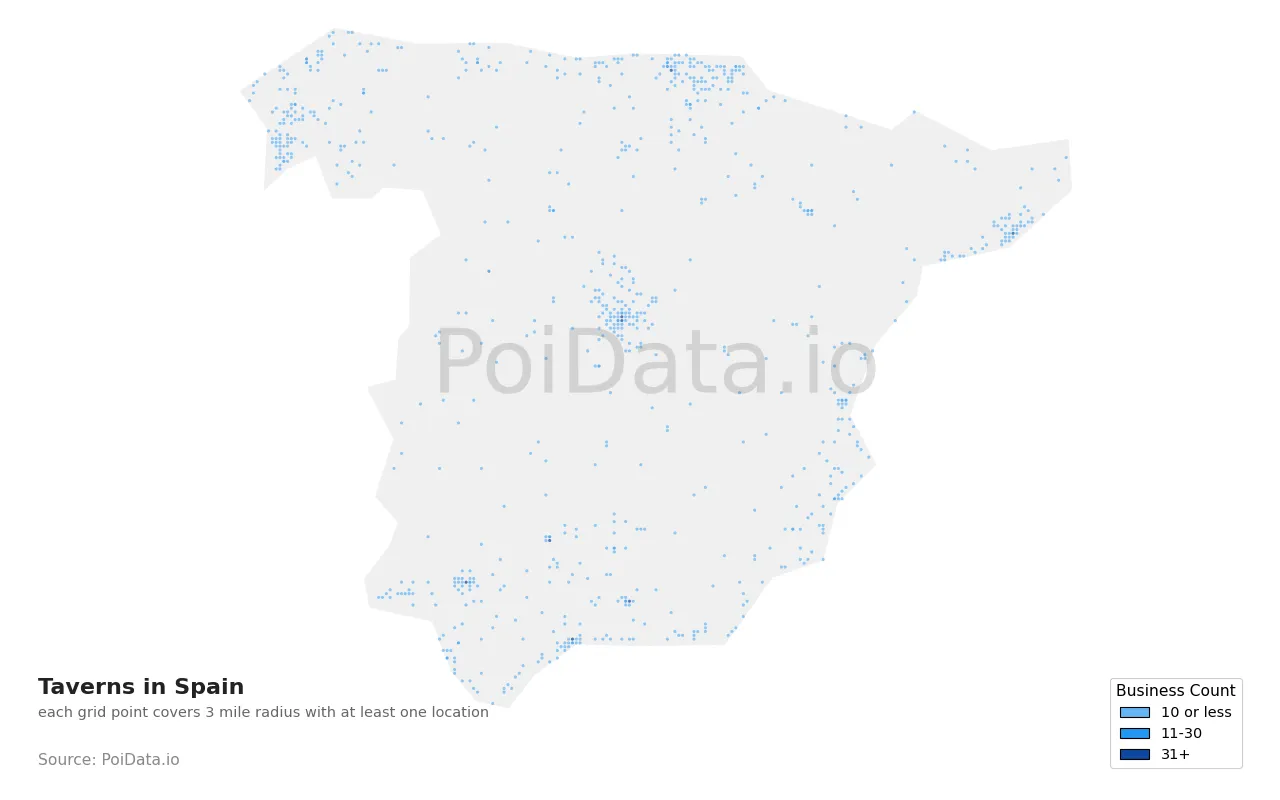 Tavern density map for Spain