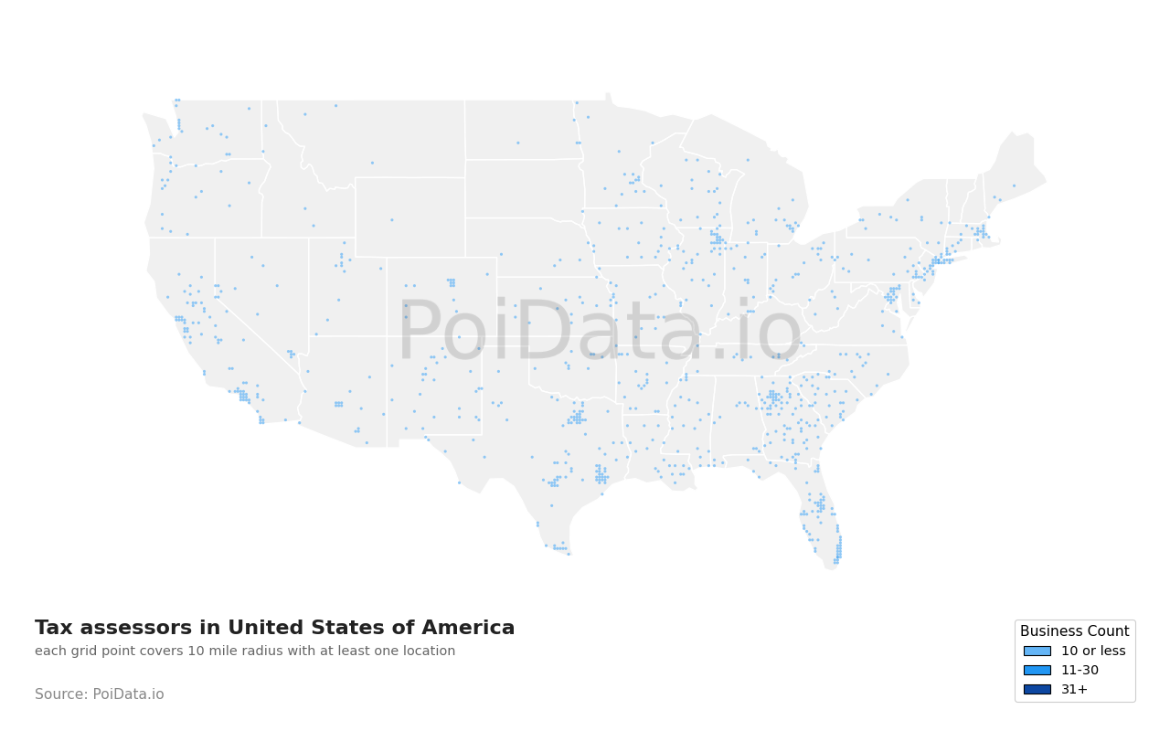 Tax assessor density map for United States