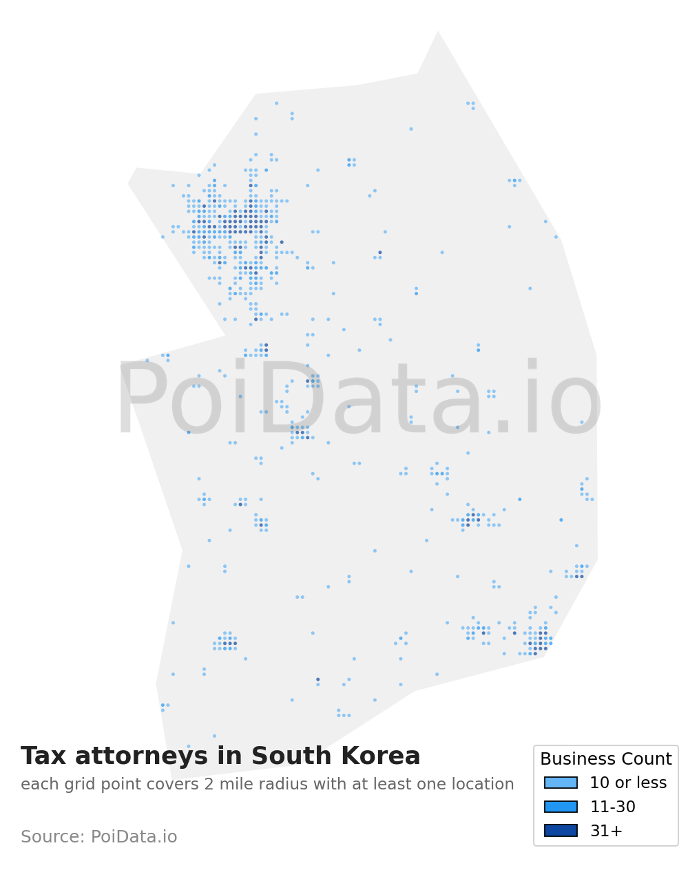 Tax attorney density map for South Korea
