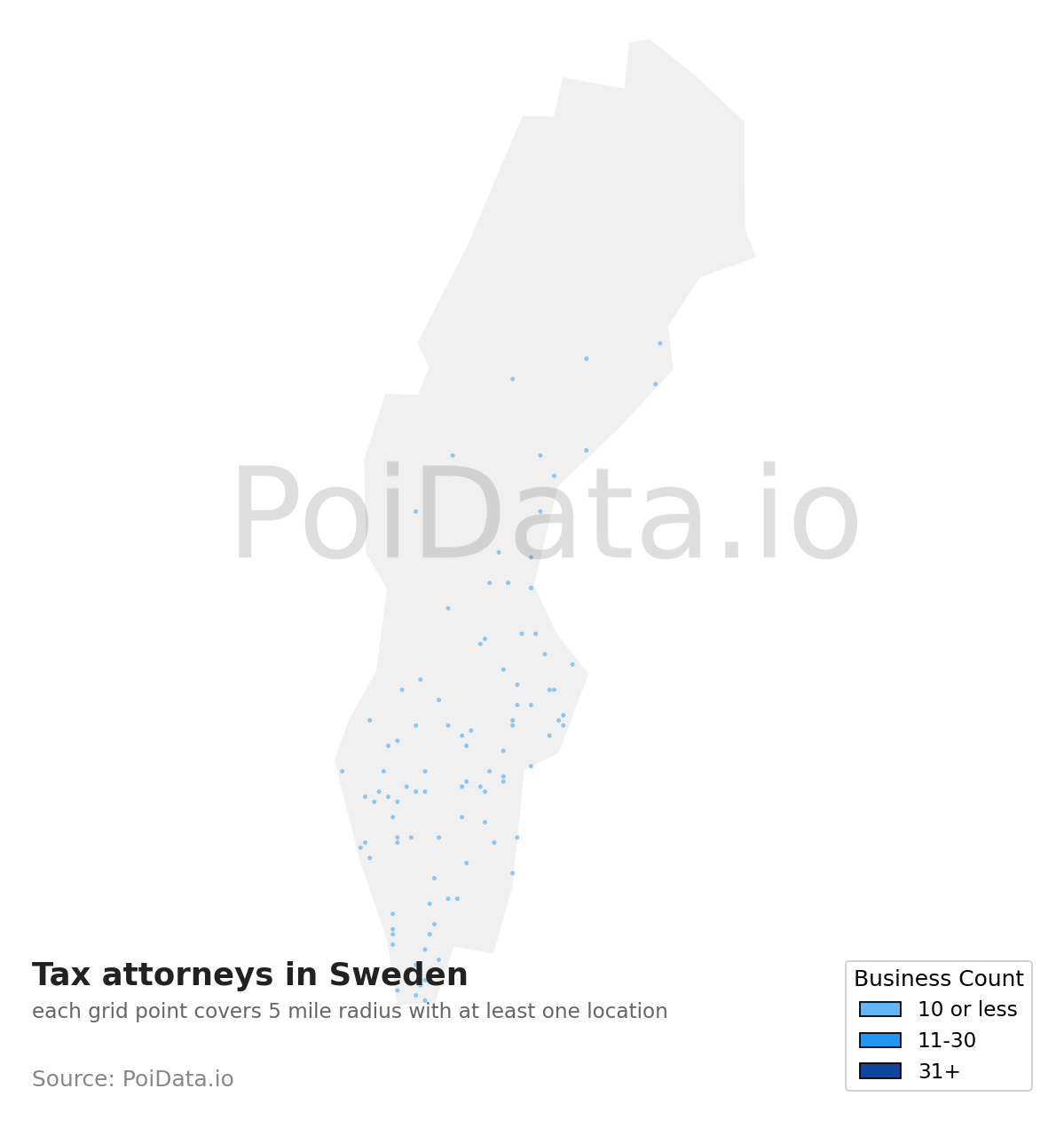 Tax attorney density map for Sweden