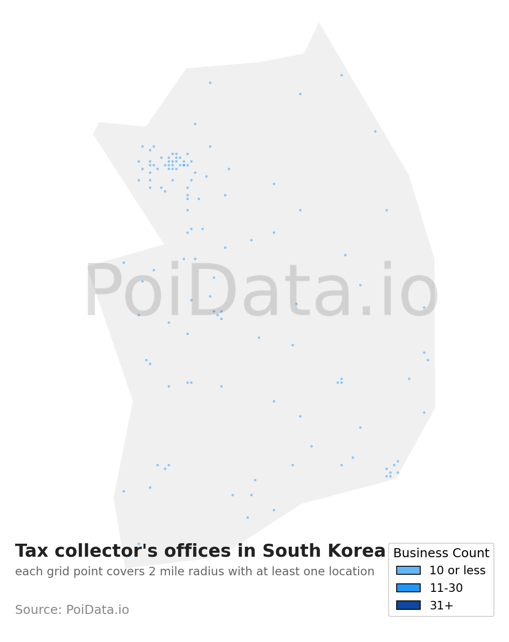 Tax collector's office density map for South Korea