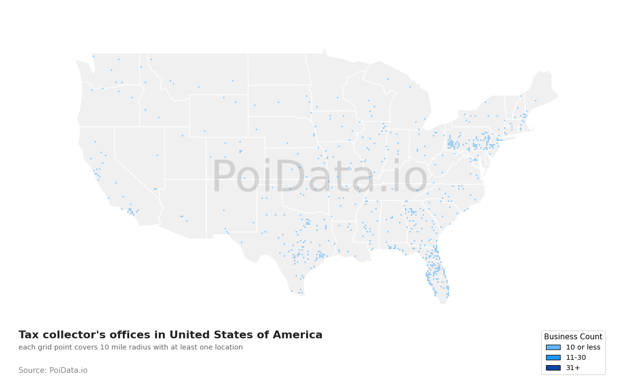 Tax collector's office density map for Ohio, United States