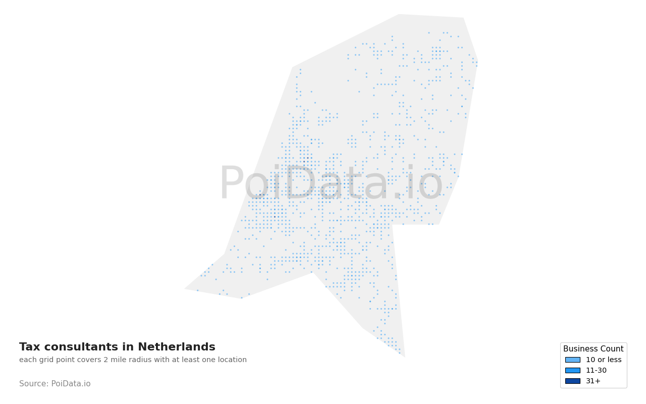 Tax consultant density map for Netherlands