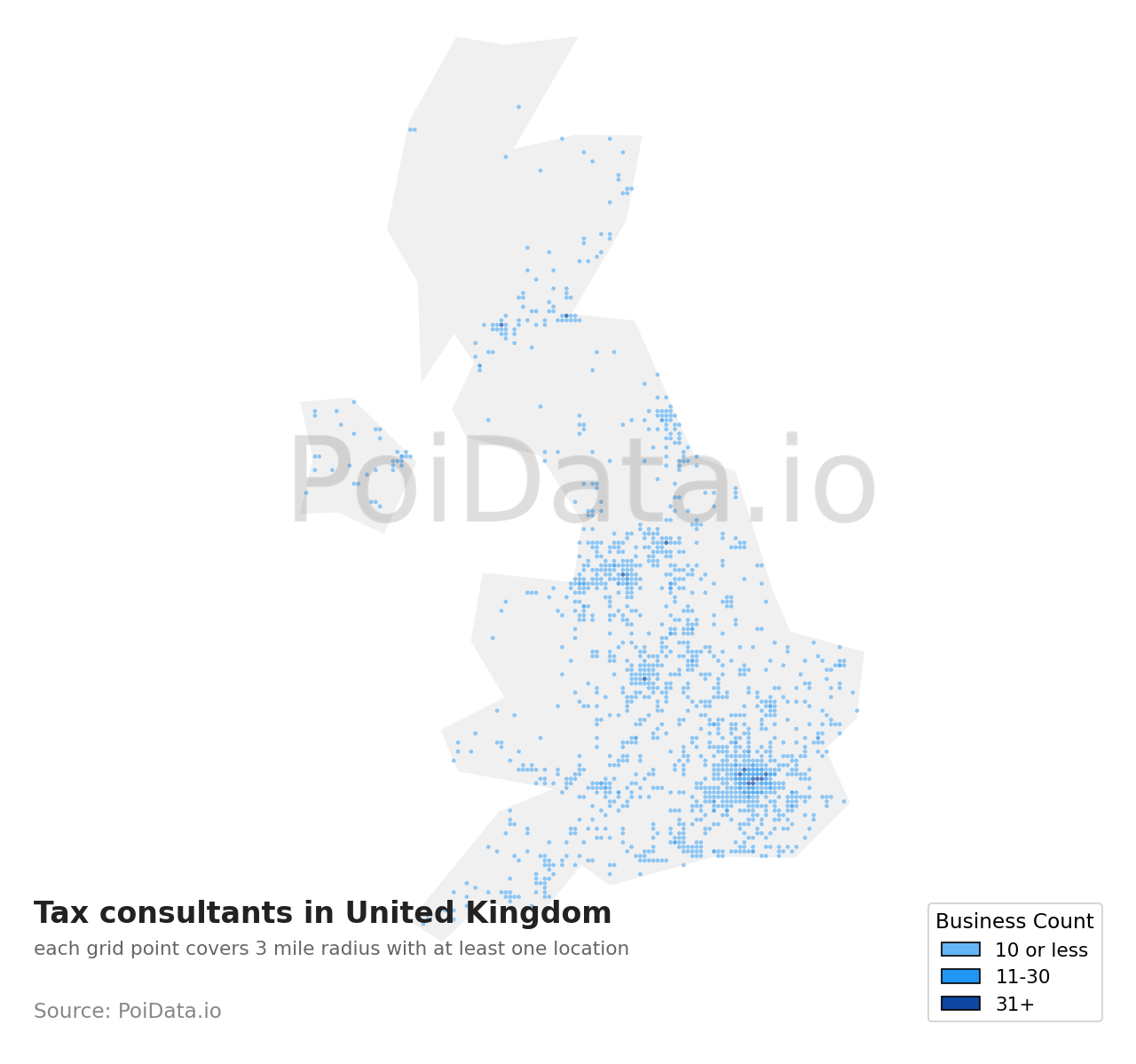 Tax consultant density map for United Kingdom