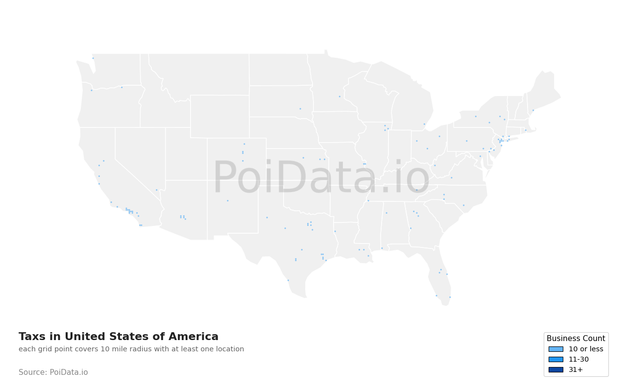 Tax density map for Texas, United States