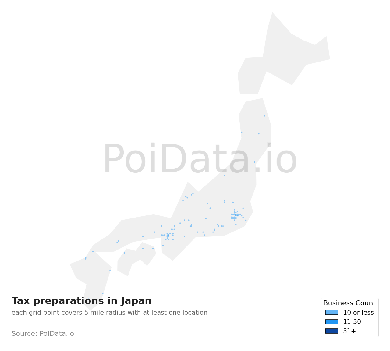 Tax preparation density map for Japan