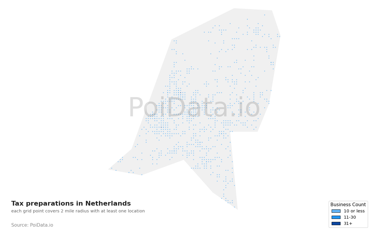 Tax preparation density map for Netherlands