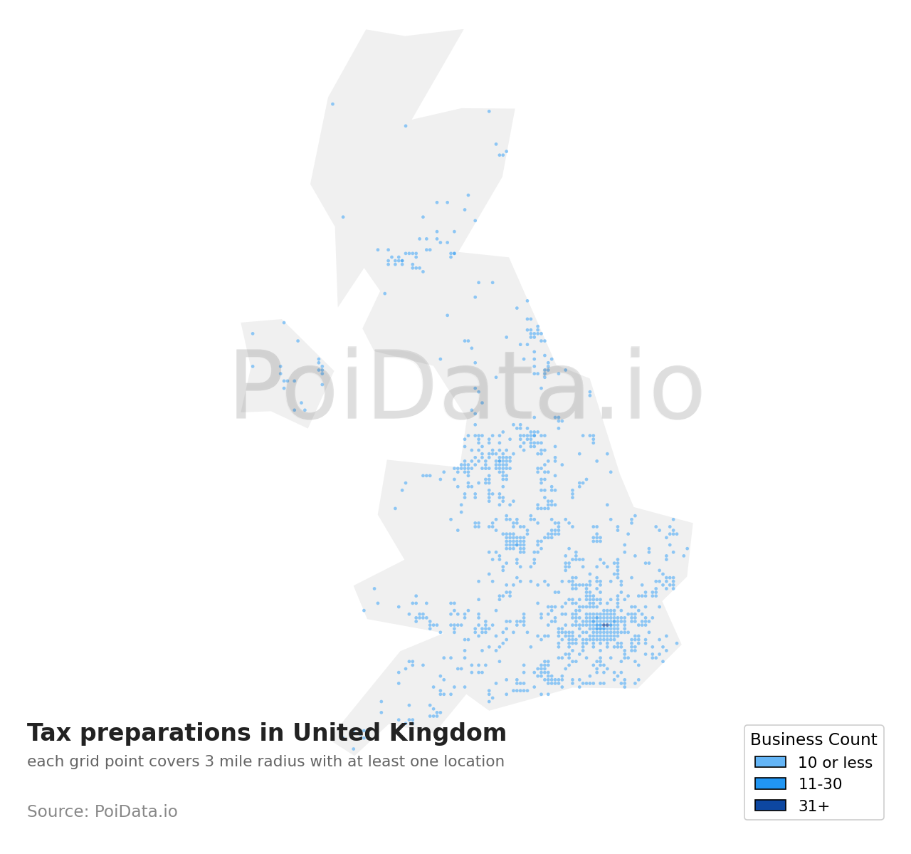 Tax preparation density map for United Kingdom