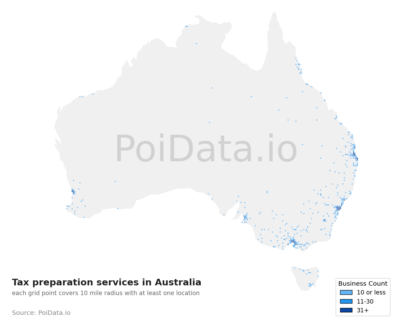 Tax preparation service density map for Australia