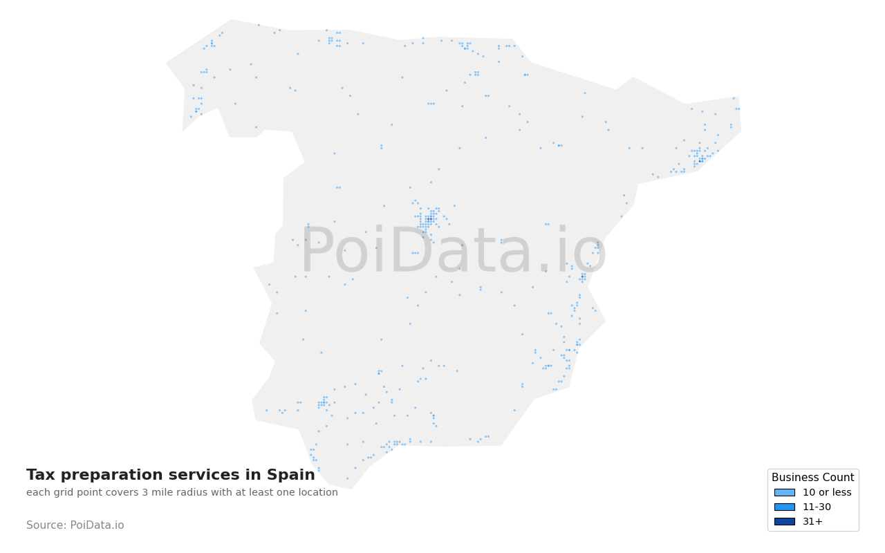 Tax preparation service density map for Spain