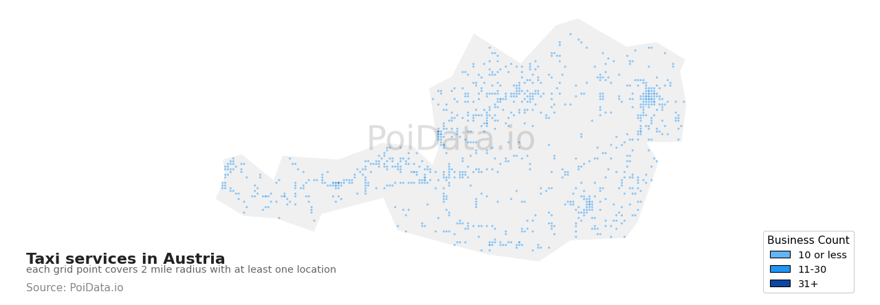 Taxi service density map for Austria