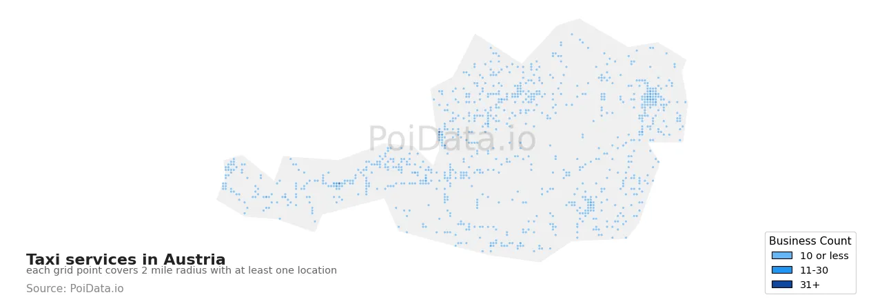 Taxi service density map for Austria