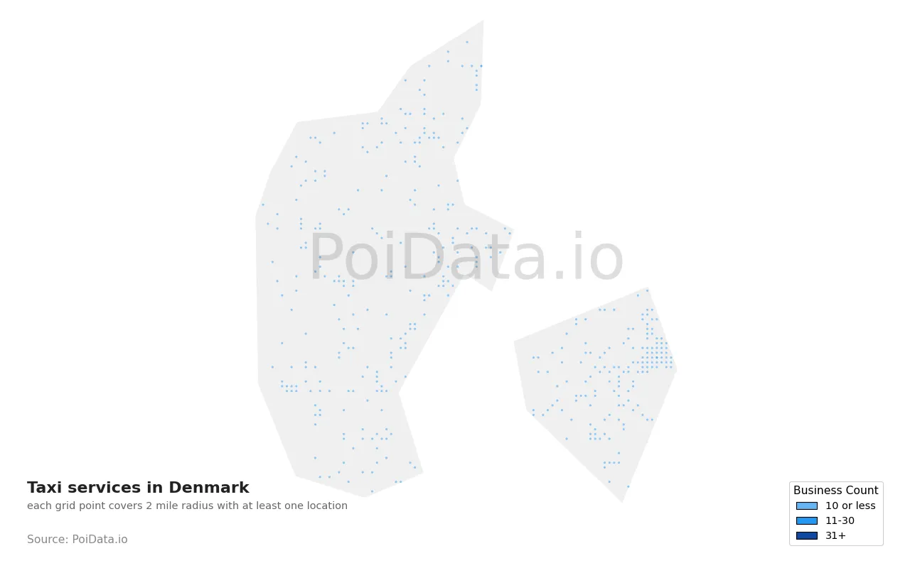 Taxi service density map for Denmark