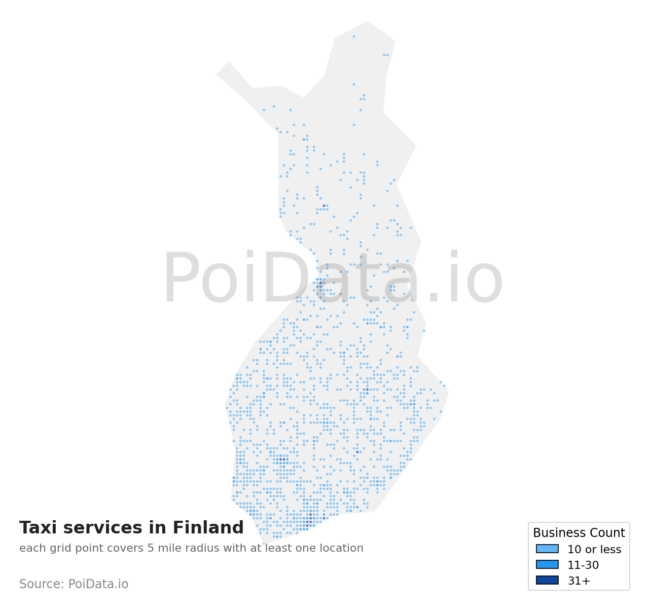 Taxi service density map for Finland