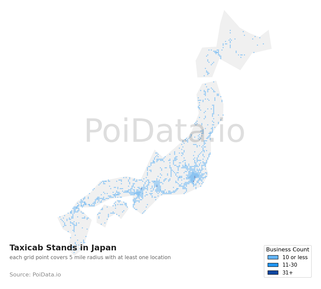 Taxicab Stand density map for Japan