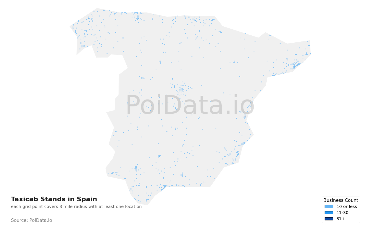 Taxicab Stand density map for Spain