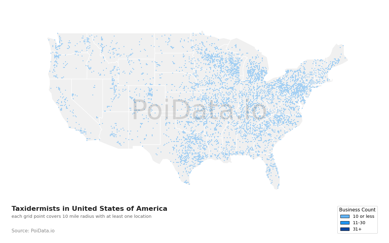 Taxidermist density map for North Carolina, United States