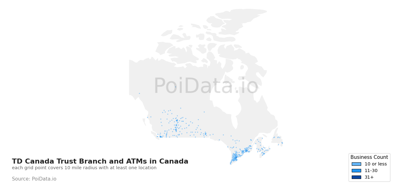TD Canada Trust Branch and ATM density map for Canada