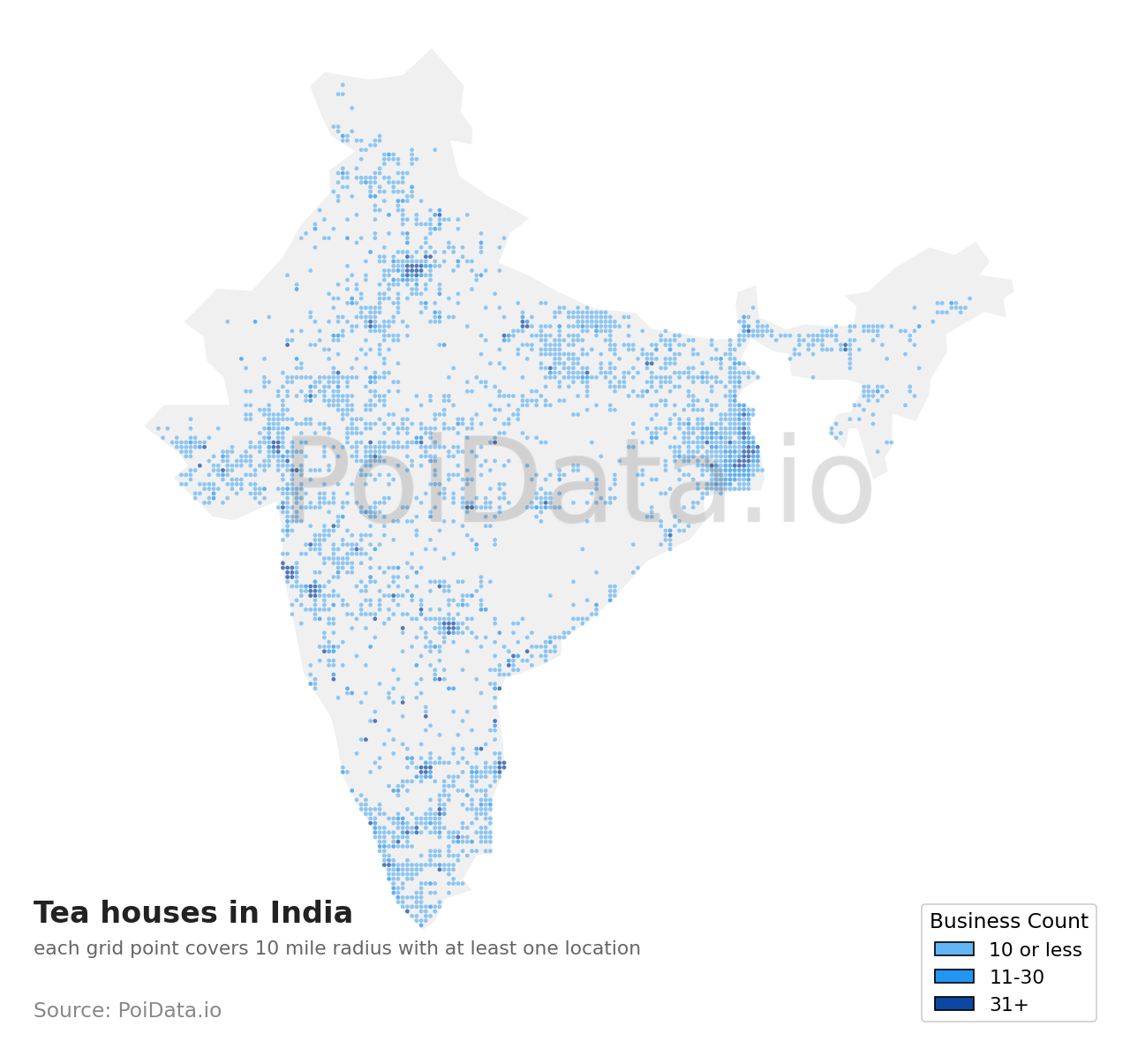 Tea house density map for India