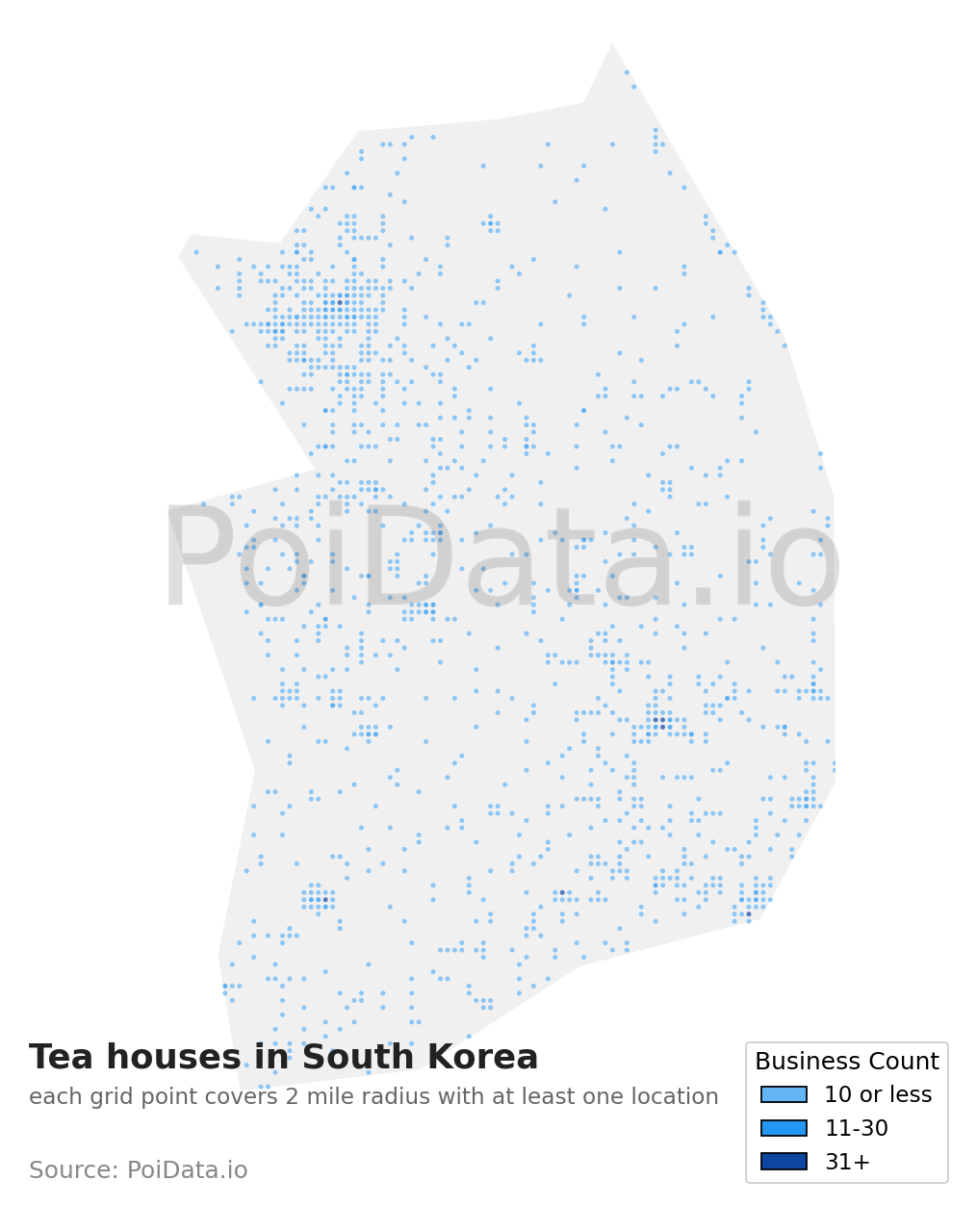 Tea house density map for South Korea