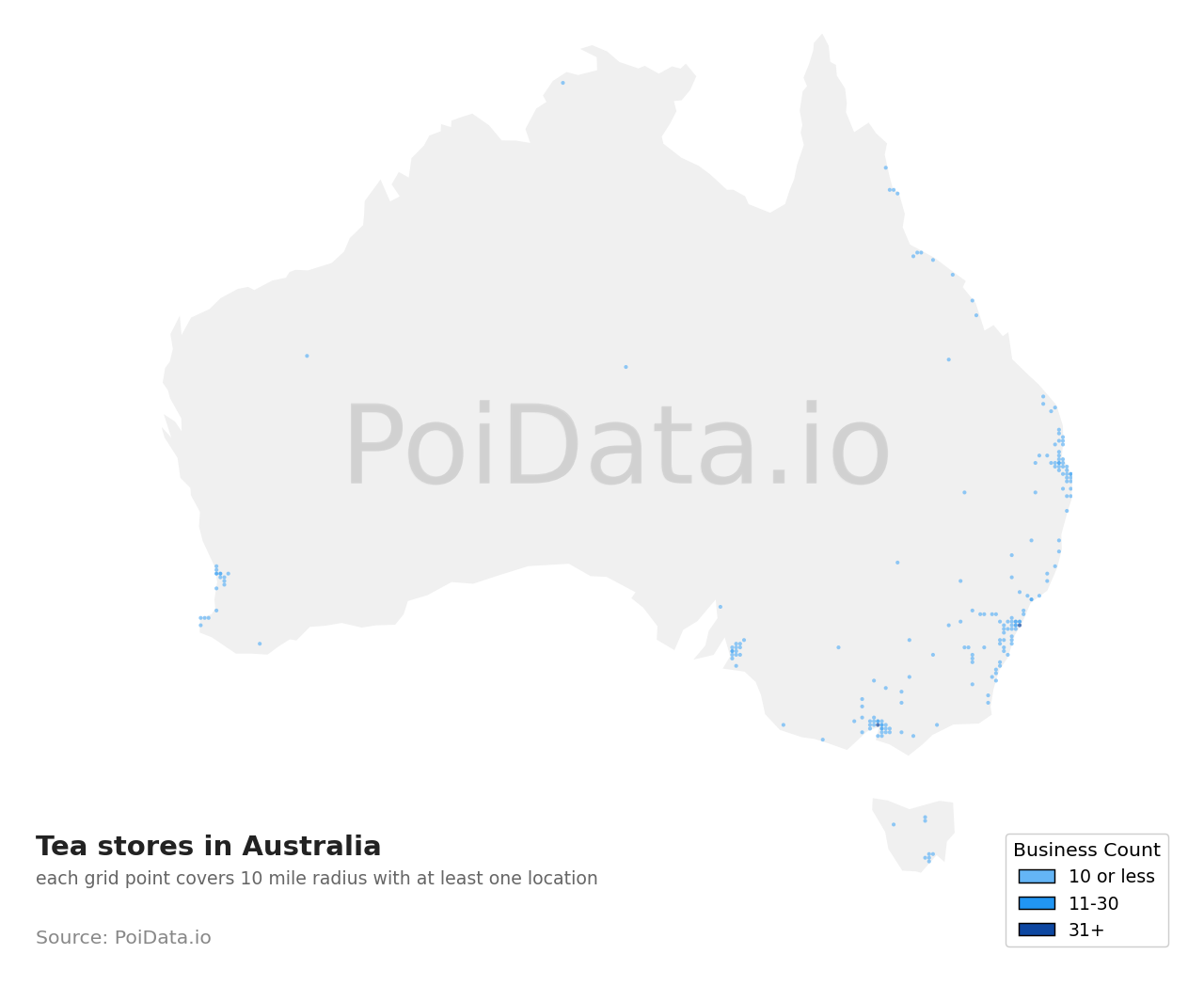 Tea store density map for Australia