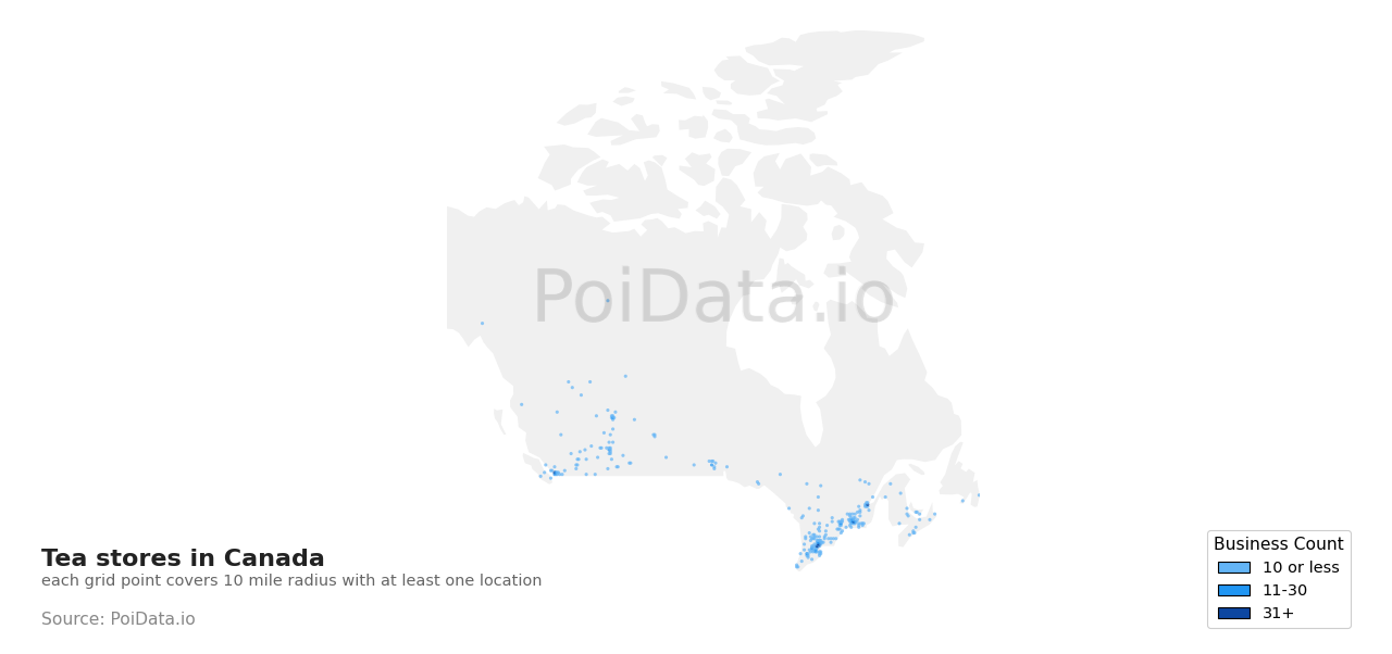 Tea store density map for Canada