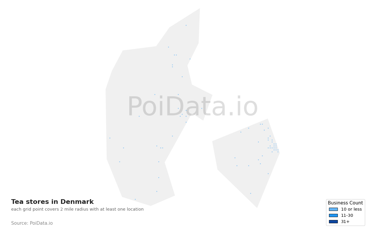 Tea store density map for Denmark