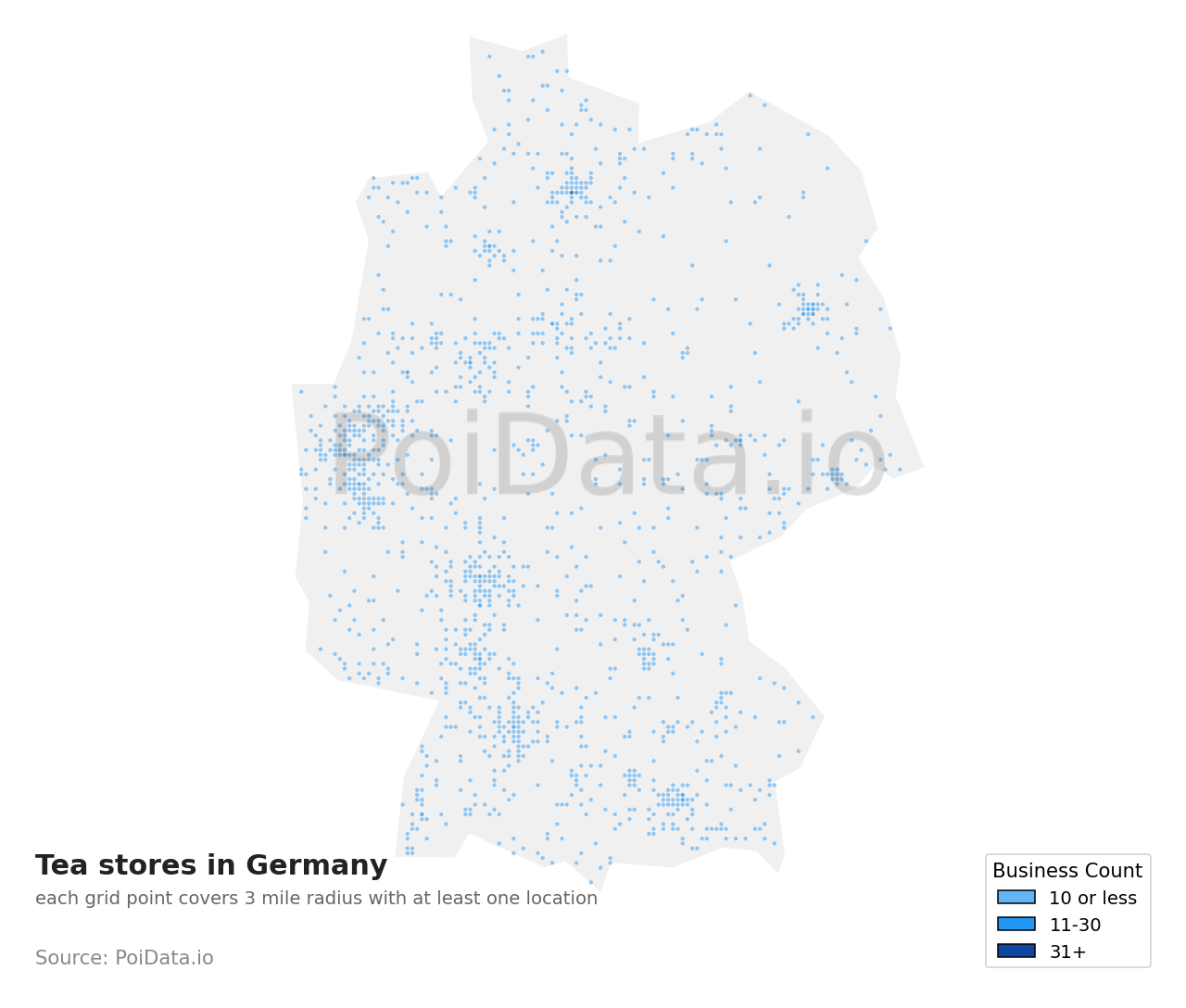 Tea store density map for Germany