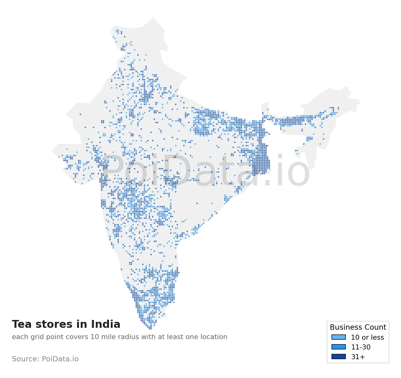 Tea store density map for India