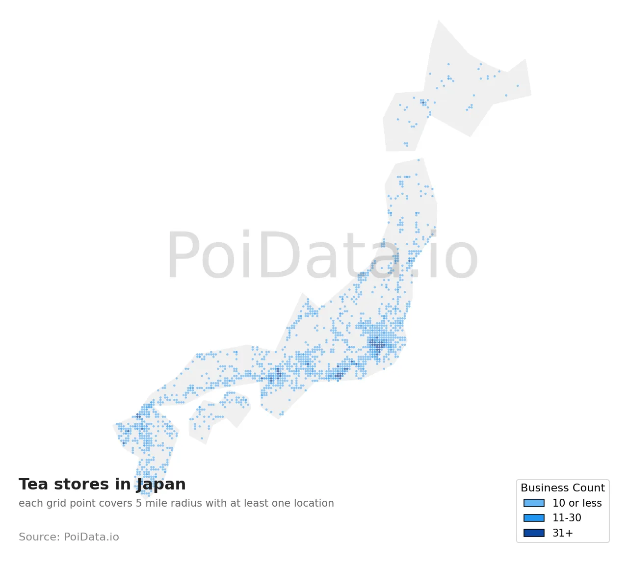 Tea store density map for Japan