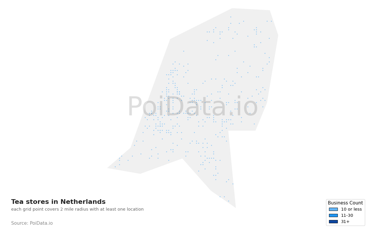 Tea store density map for Netherlands