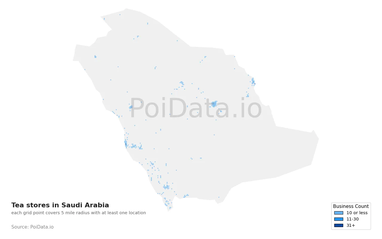 Tea store density map for Saudi Arabia