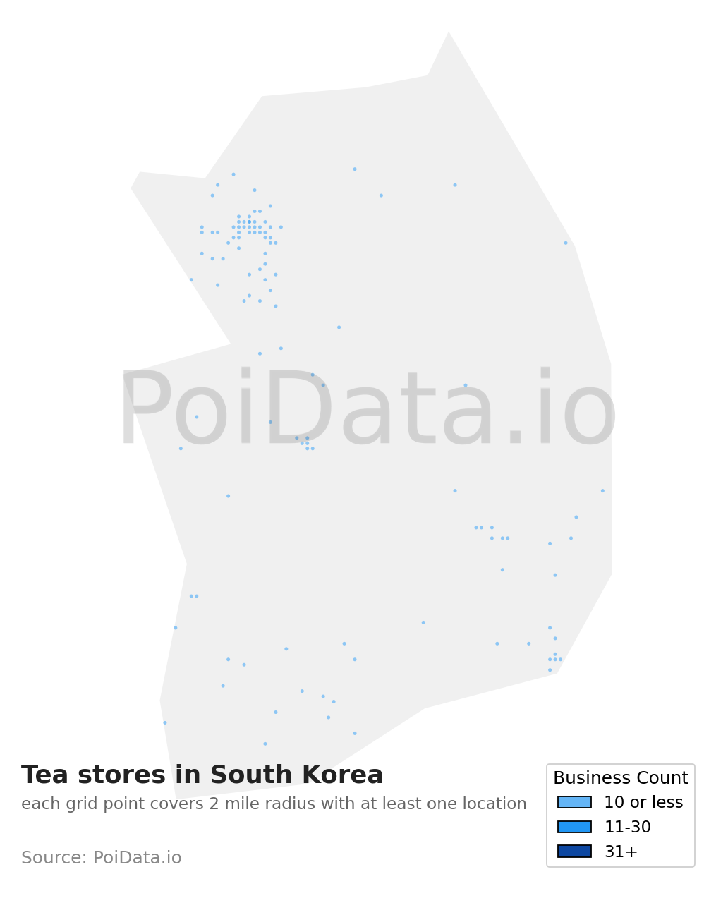 Tea store density map for South Korea